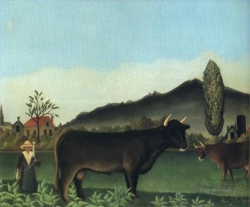  Naive Painting - bull in field 191345 Henri Rousseau Post Impressionism Naive Primitivism
